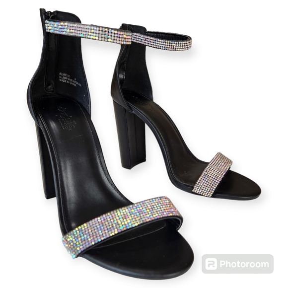 Charlotte Russe Black Sparkly Embellished ALMIE Heels Sandals Shoes Sz 8 - Picture 11 of 12